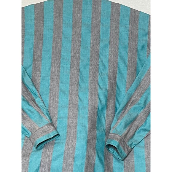 VTG Together! Missy L Striped Button-Up Shirt With Turquoise Gray Stripes Pocket - Picture 15 of 16